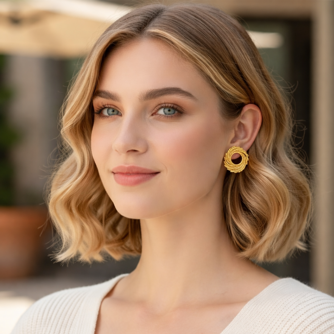 Ines | Gold Plated Nest Style Stud Earrings