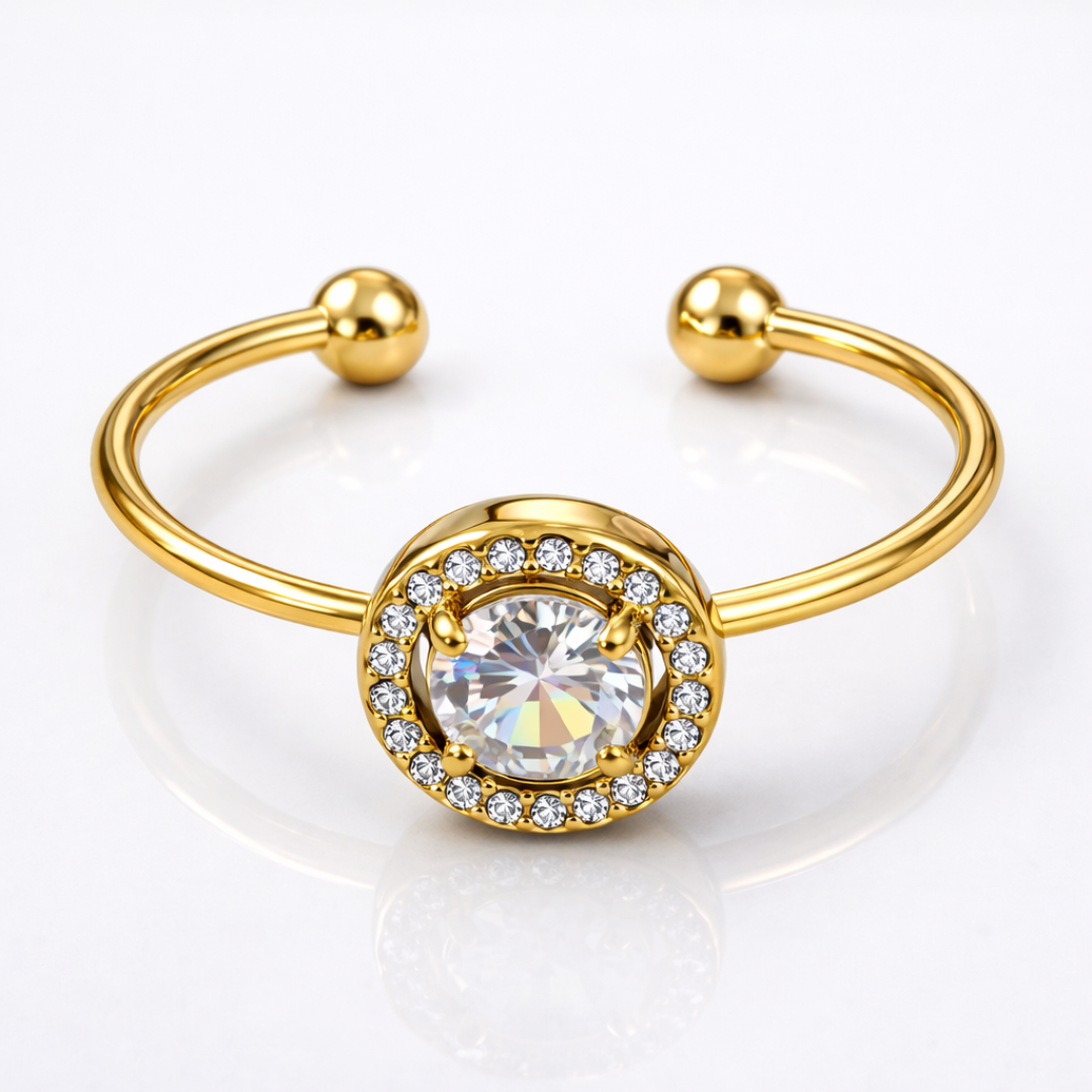 Meritt | Gold Plated Solitaire Faceted Zircon Ring