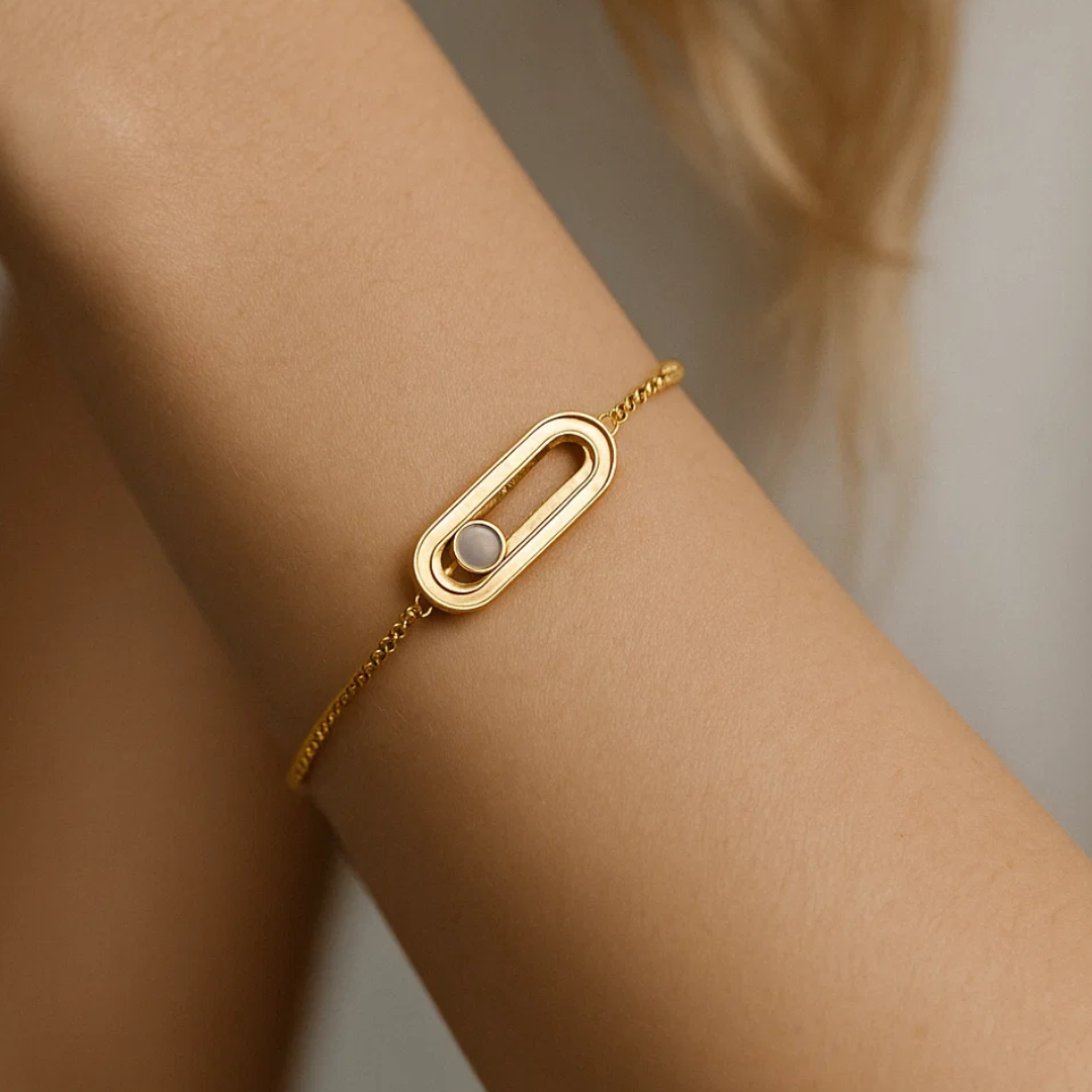 Rachel | 18K Gold Plated Uno Geometric Sliding Ball Waterproof Bracelet
