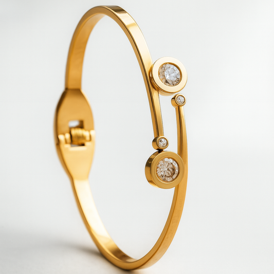 Steffi | 18K Gold Plated Roman Numeral Zircon Cuff Bracelet Bangle