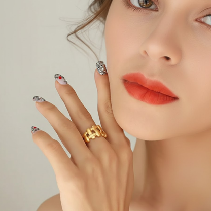 Martina | Gold Plated Irregular Knit Cuff Resizable Ring
