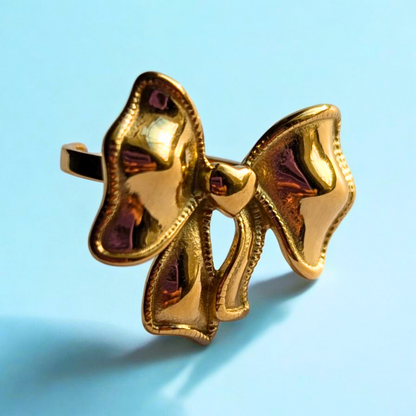 Estelle | Gold-Plated Ribbon Bow Resizable Ring