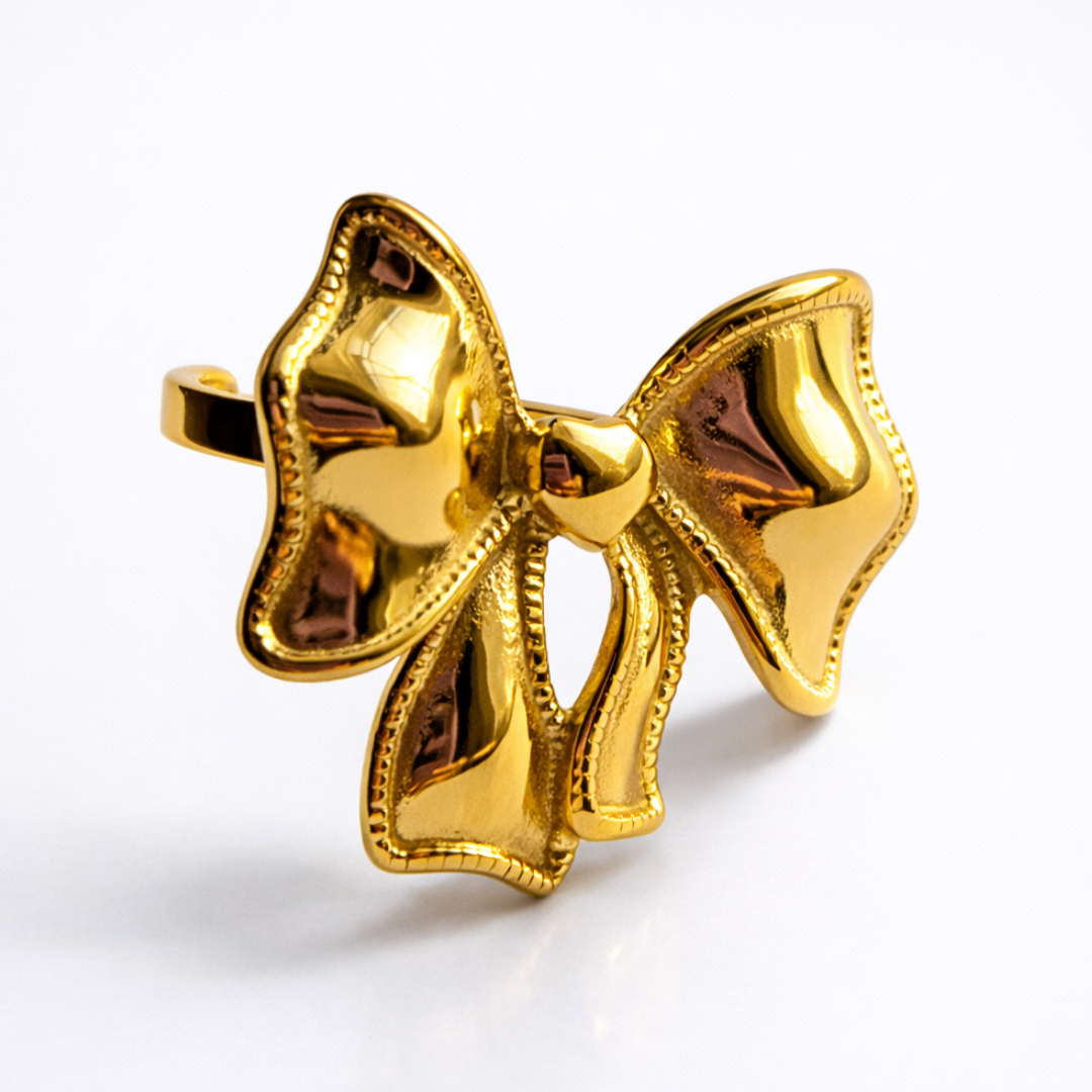 Estelle | Gold-Plated Ribbon Bow Resizable Ring