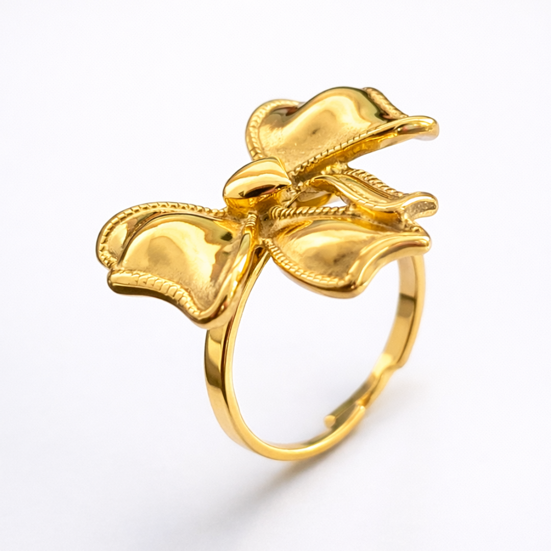Estelle | Gold-Plated Ribbon Bow Resizable Ring