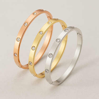 Yuliya | Gold Plated Cuff Bracelet Bangle with Circular Zircons