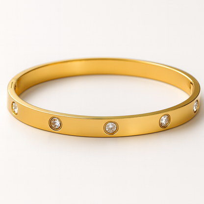 Yuliya | Gold Plated Cuff Bracelet Bangle with Circular Zircons