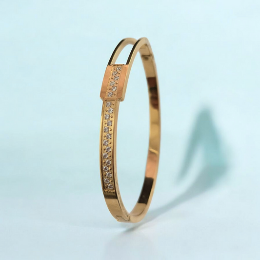 Carina | Gold-Plated Zircon Embedded Hollow Cuff Bangle