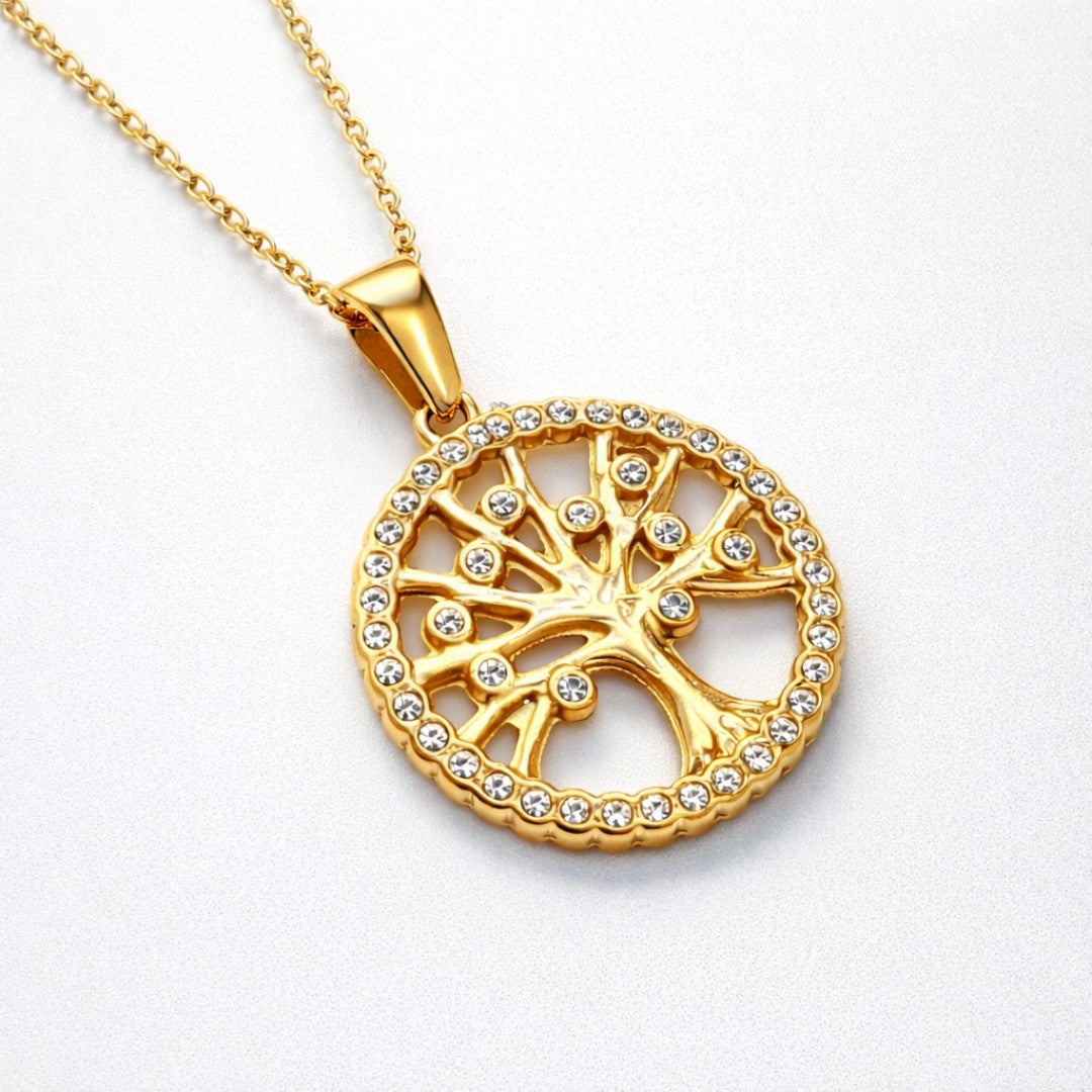Cambria | Gold Plated Tree of Life Necklace with Zircons