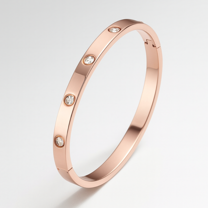 Yuliya | Gold Plated Cuff Bracelet Bangle with Circular Zircons