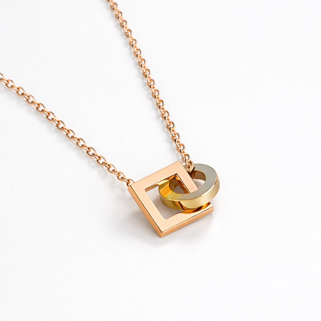 Zefira | Gold Plated Double Interlocking Circle & Square