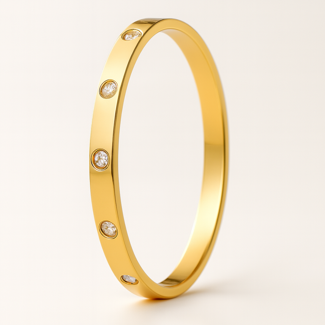 Yuliya | Gold Plated Cuff Bracelet Bangle with Circular Zircons