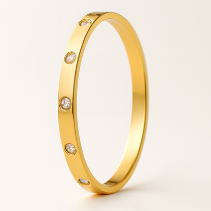 Yuliya | Gold Plated Cuff Bracelet Bangle with Circular Zircons