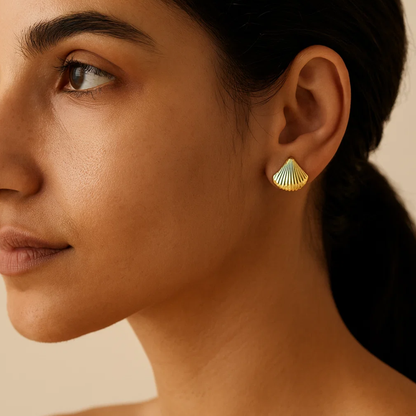 Lixie | 18K Gold-Plated Ribbed Sea Shell Waterproof Stud Earrings