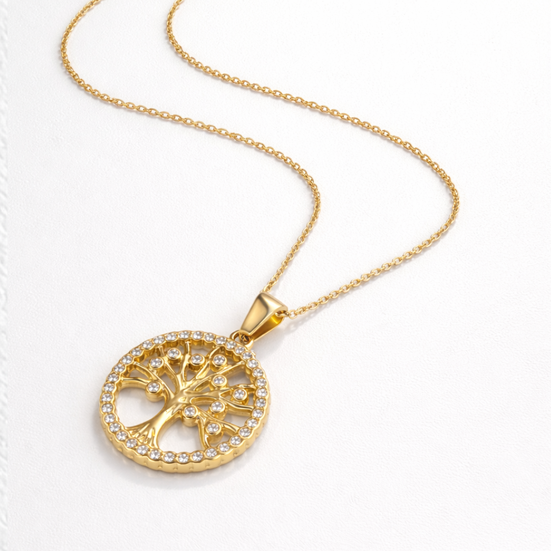 Cambria | Gold Plated Tree of Life Necklace with Zircons