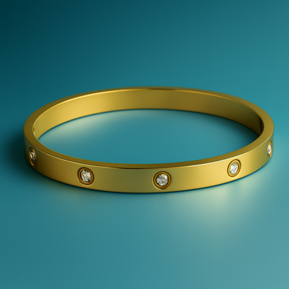 Yuliya | Gold Plated Cuff Bracelet Bangle with Circular Zircons