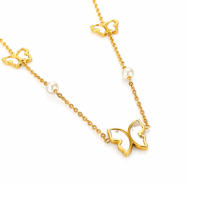 Raquel | Gold-Plated Shell Butterfly Charm Pearl Necklace