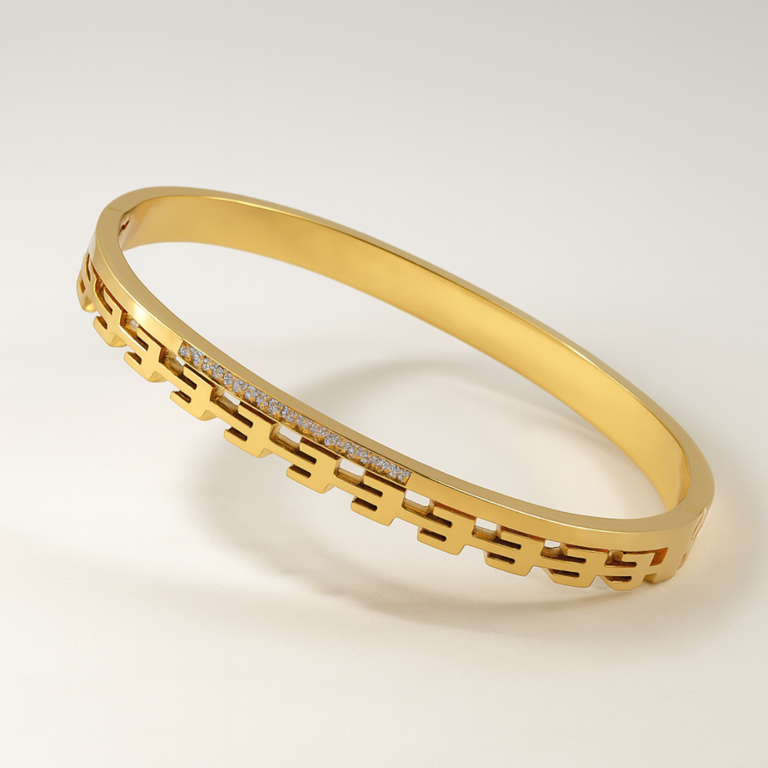 Galina | 18K Gold Plated Greek Key Zircon Cuff Bracelet