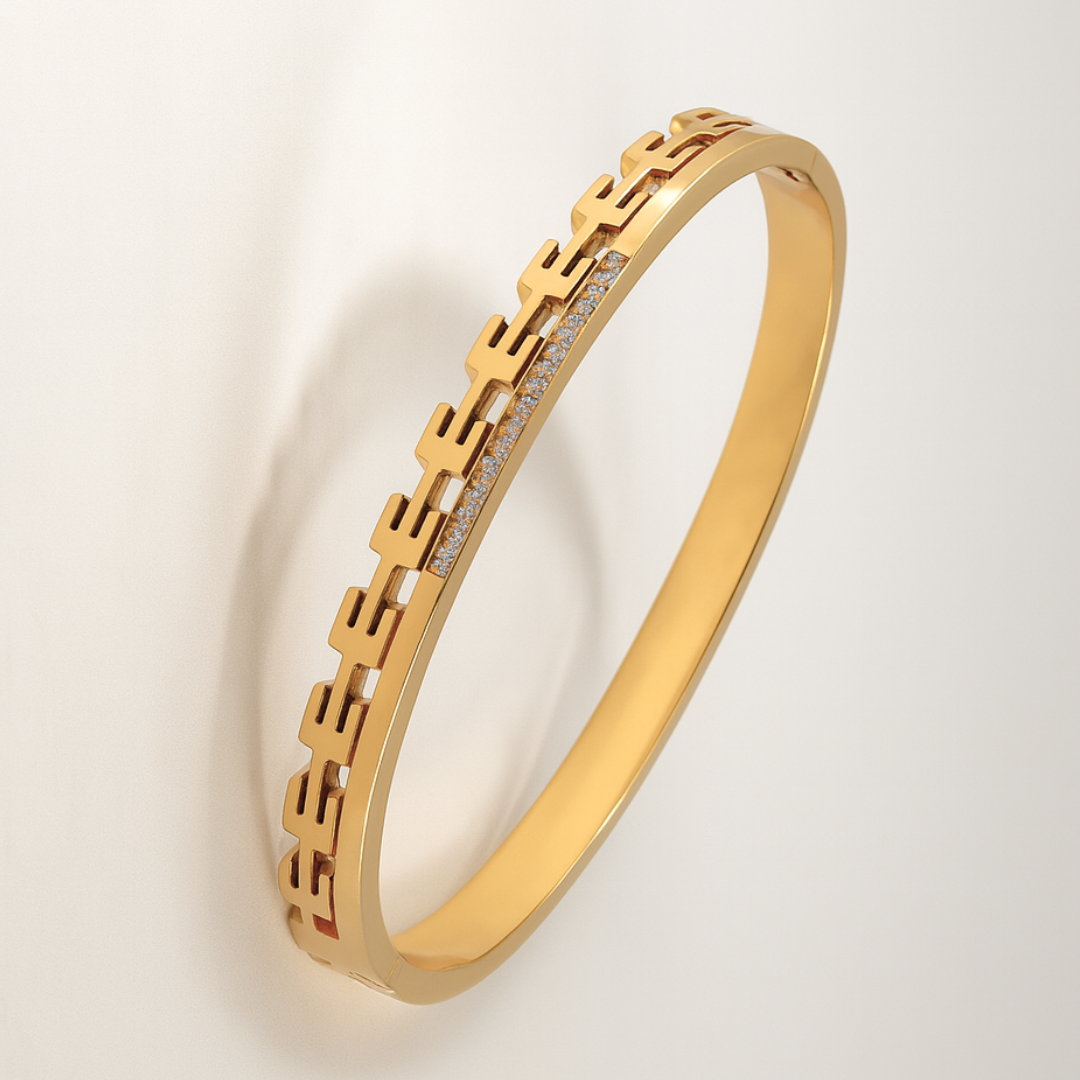 Galina | 18K Gold Plated Greek Key Zircon Cuff Bracelet