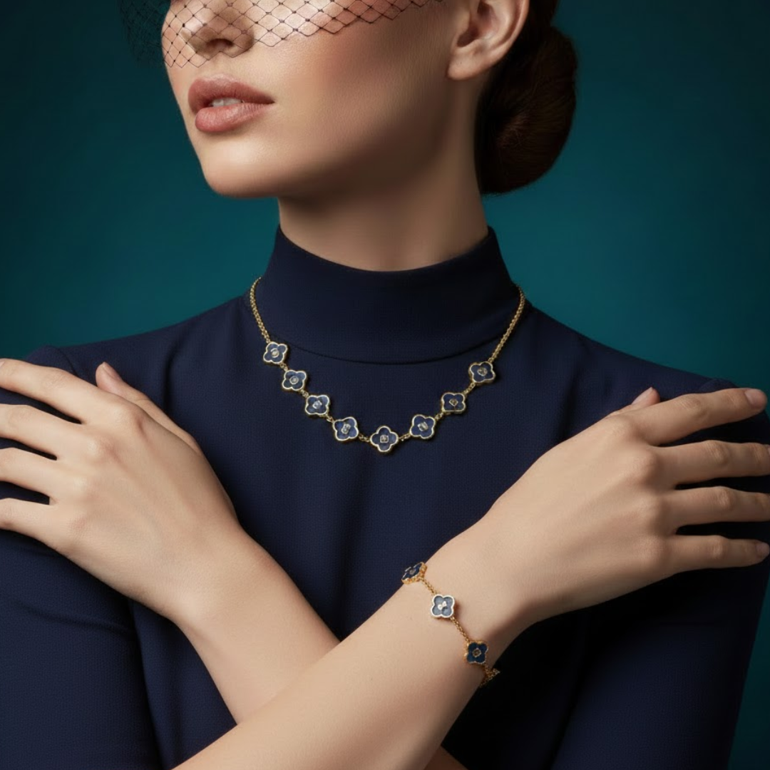 Navy Clover Bracelet - Personalised Blue Clover Name Bracelet