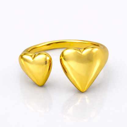 Silvia | Gold Plated Solid Double Heart Ring