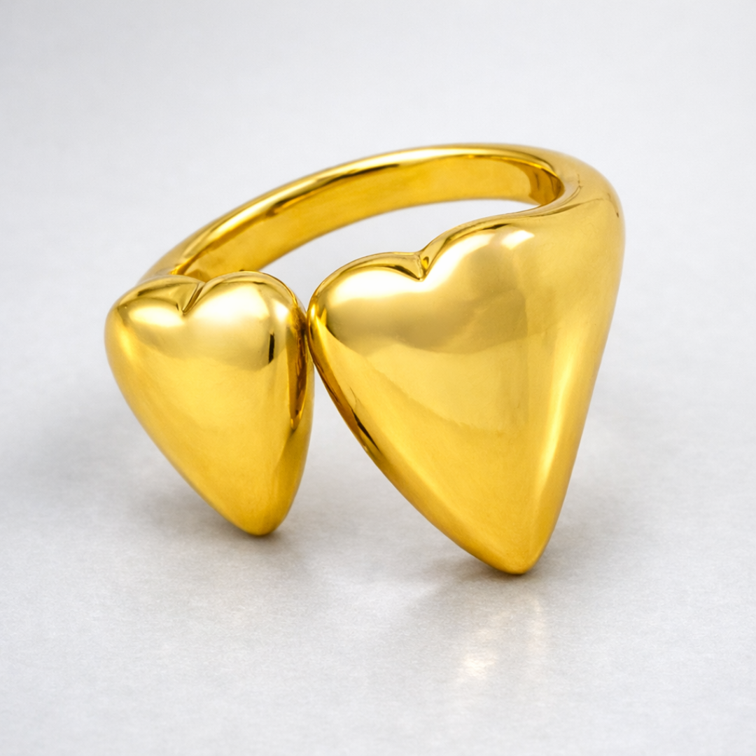 Silvia | Gold Plated Solid Double Heart Ring
