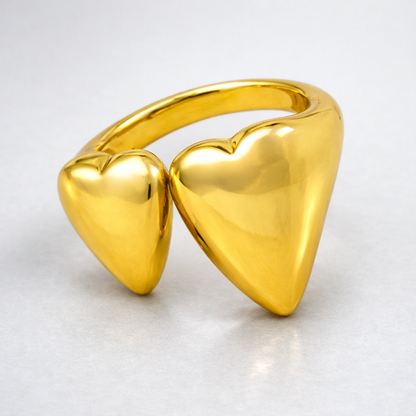 Silvia | Gold Plated Solid Double Heart Ring