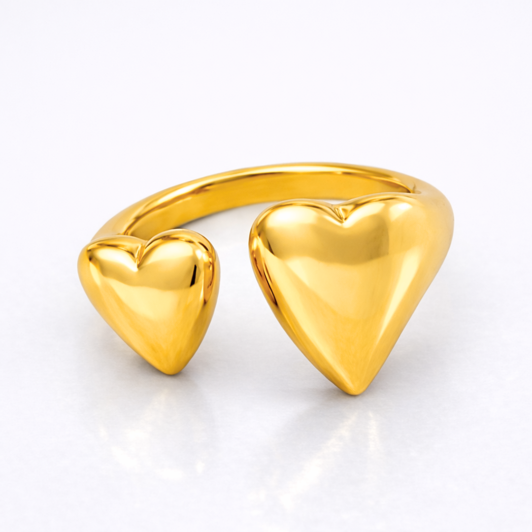 Silvia | Gold Plated Solid Double Heart Ring
