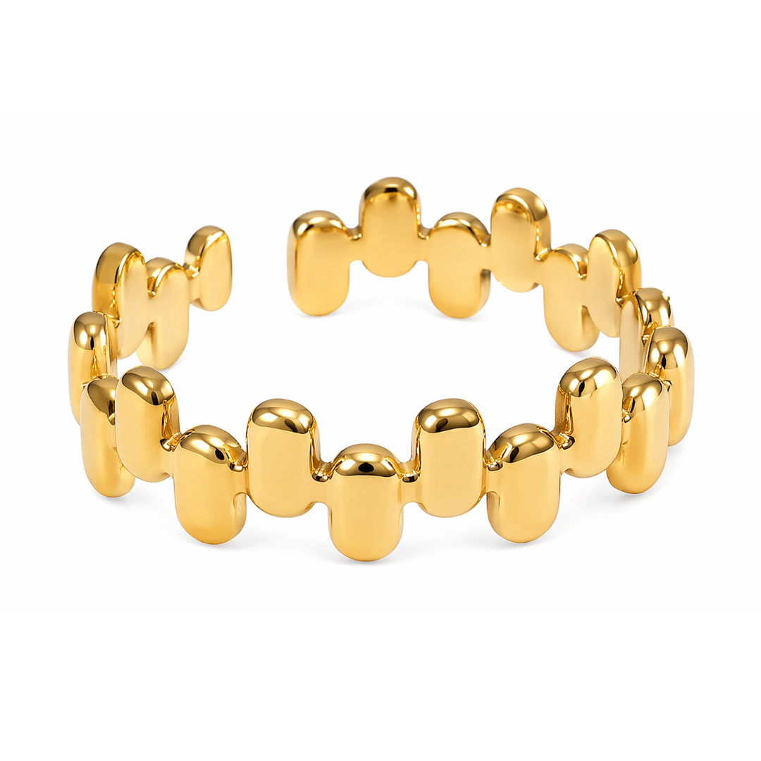 Ava | Gold Plated Modern Fluid Open Cuff Ring