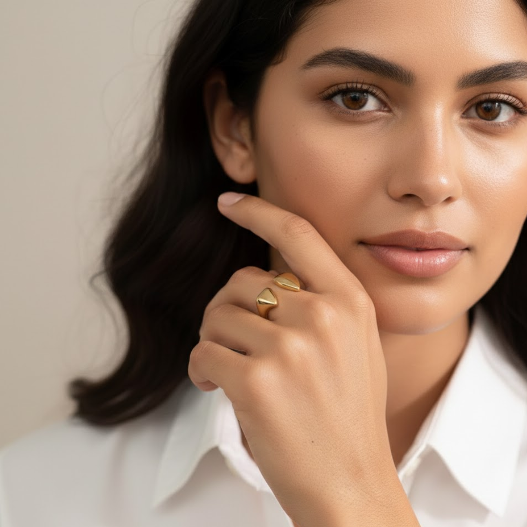 Silvia | Gold Plated Solid Double Heart Ring