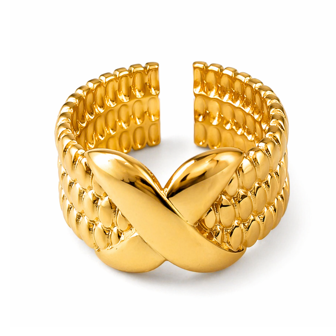 Colleen | Gold Plated Woven Open Cuff Ring