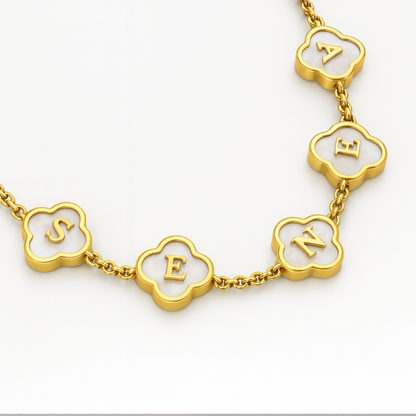 Candace Clover Bracelet - Personalised Mother of Pearl Clover Name Bracelet