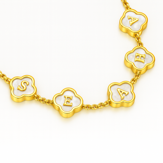 Personalised Clover Name Necklace, 18K Gold Plated Four-Leaf Pendant Waterproof