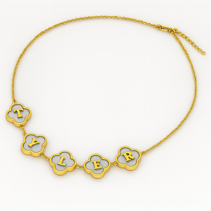Personalised Clover Name Necklace, 18K Gold Plated Four-Leaf Pendant Waterproof