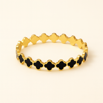 Aida | Gold Plated Shell Filled Clover Bracelet Bangle
