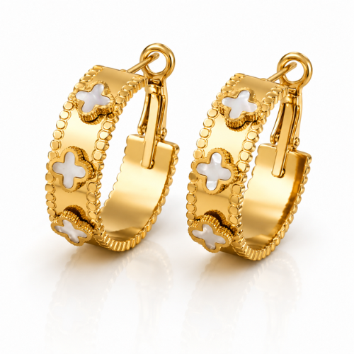 Querida | Gold Plated Four-Leaf Clover Hoop Earrings