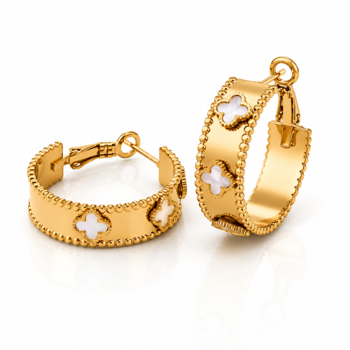 Querida | Gold Plated Four-Leaf Clover Hoop Earrings