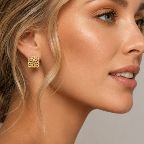 Tavia | Gold Plated Aurielle Pavé Stud Earrings