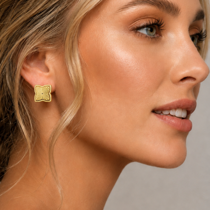 Lara | Gold Plated Textured Four-Leaf Clover Stud Earrings