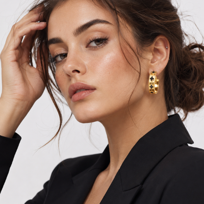Querida | Gold Plated Four-Leaf Clover Hoop Earrings