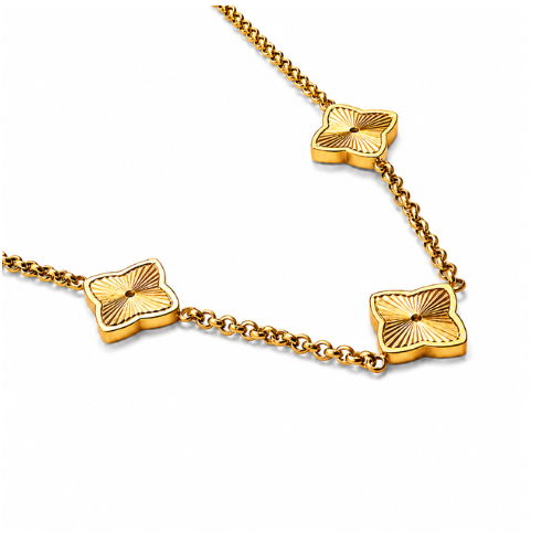 Clover Necklace - Multi-Clover Textured Gold-Plated Necklace
