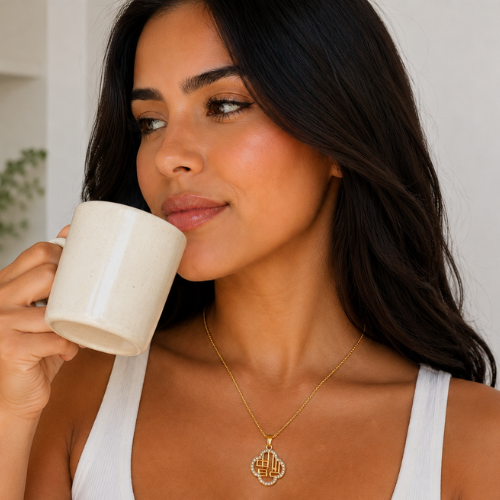 Coco | Gold Plated Hollow Clover Necklace with Zircons