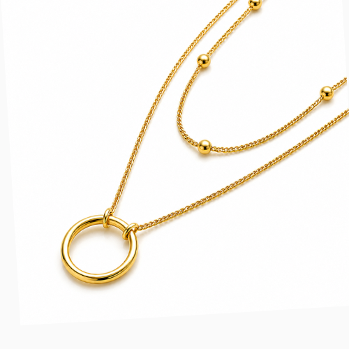 Lyandra | Gold Plated Double Layered Circular Pendant Necklace