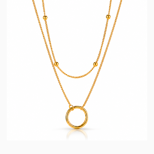 Lyandra | Gold Plated Double Layered Circular Pendant Necklace