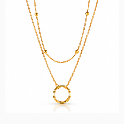 Lyandra | Gold Plated Double Layered Circular Pendant Necklace