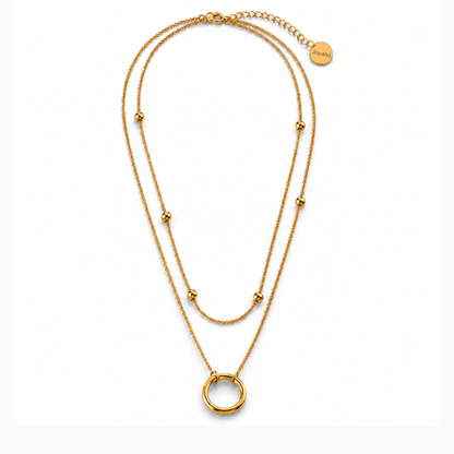 Lyandra | Gold Plated Double Layered Circular Pendant Necklace