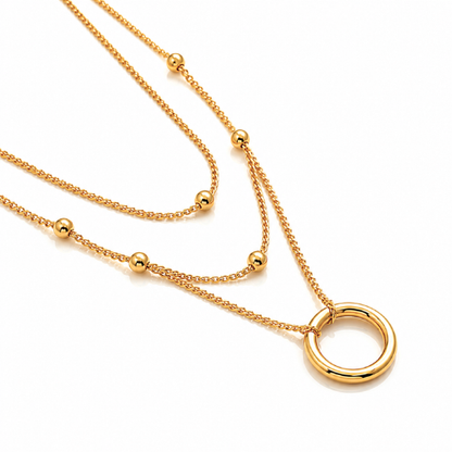 Lyandra | Gold Plated Double Layered Circular Pendant Necklace