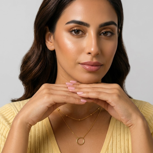 Lyandra | Gold Plated Double Layered Circular Pendant Necklace