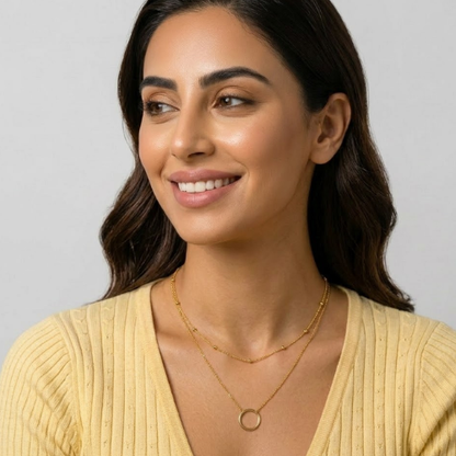 Lyandra | Gold Plated Double Layered Circular Pendant Necklace