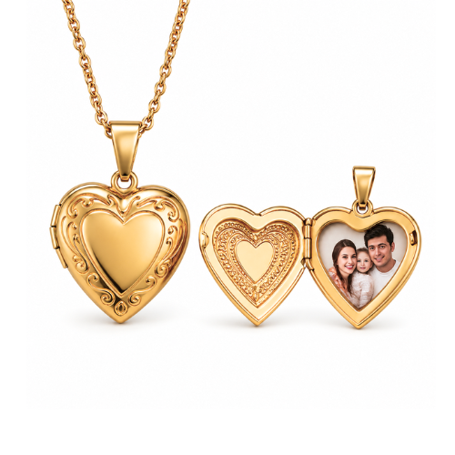 Raven | Gold Plated Heart Photo Frame Locket Pendant Necklace