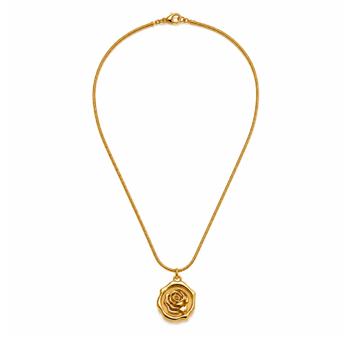Nevada | Gold Plated Rose Carved Pendant Necklace